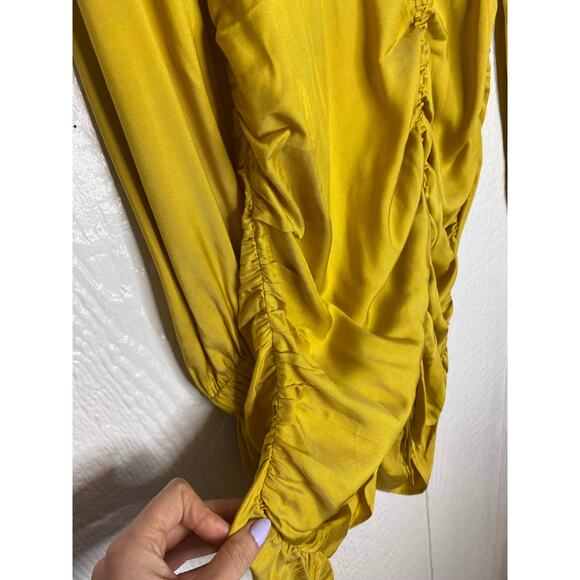 L'ACADEMIE 'Nichole' Mustard Yellow Long Sleeve Ruched Mini Dress SMALL - Picture 9 of 15